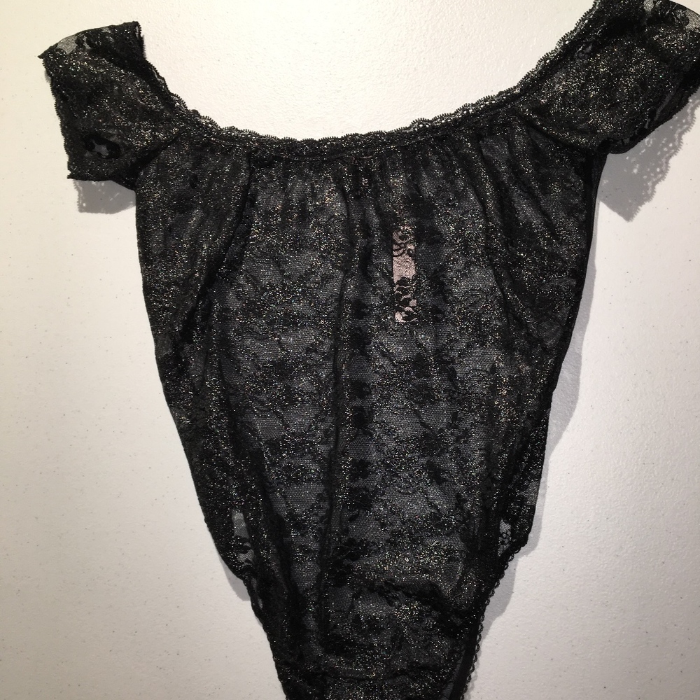 Shiny Black Lace Lingerie Body Suit